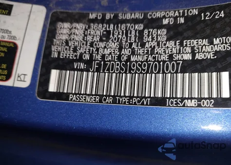 2025 Subaru Brz Ts z USA, uszkodzony, nr VIN JF1ZDBS19S9701007